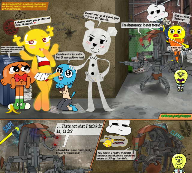 darwin watterson,droideka,gumball watterson,masami yoshida,penny fitzgerald,sapper,sarah g lato,teri,teri (tawog)